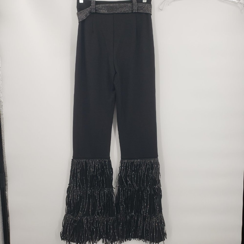 NYLON APPAREL Silver Sparkle Studded Fringe High Waist Western Cha Cha Pants NWT - Picture 9 of 13
